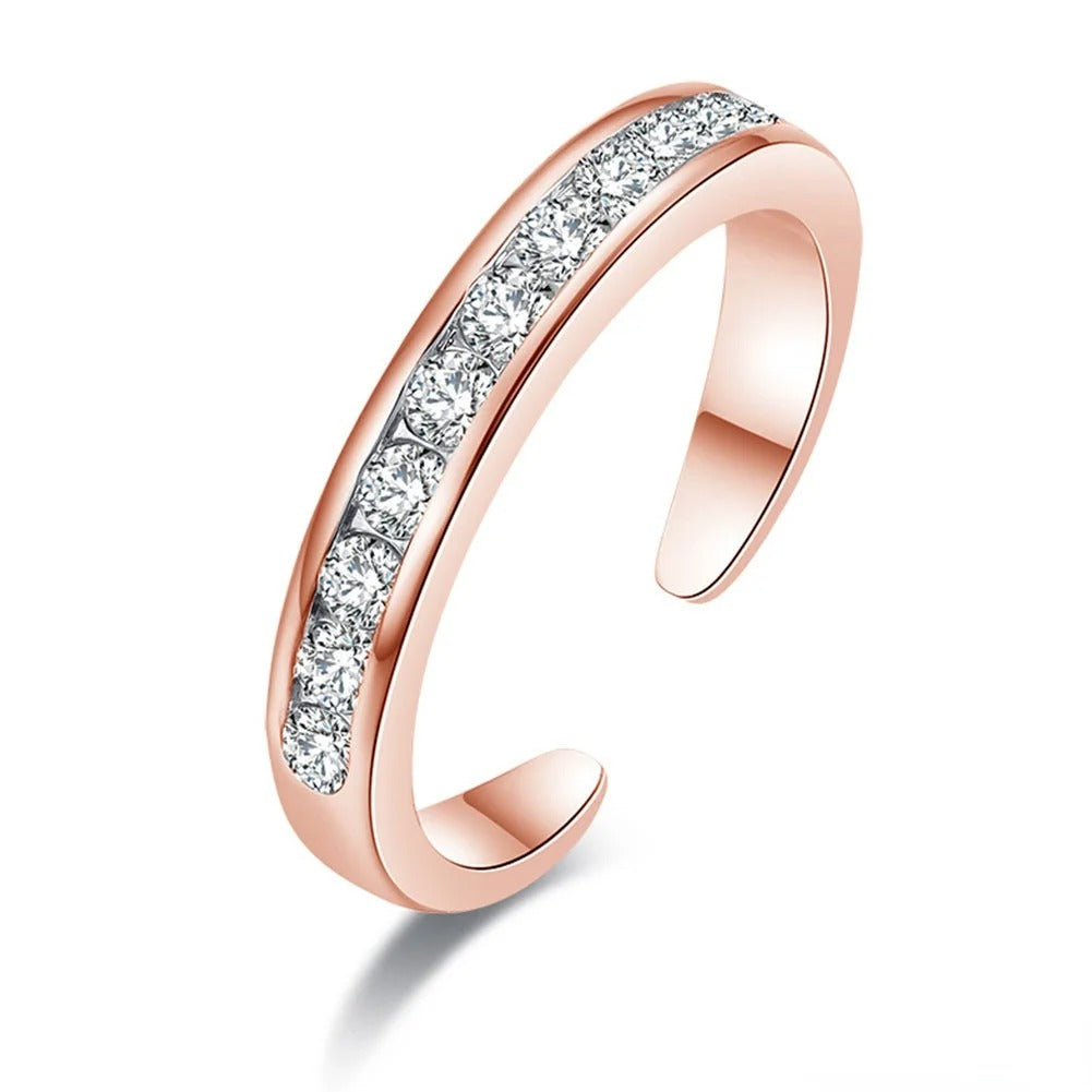 Simple Alloy Crystal Foot Ring Adjustable Opening Toe Ring for Women Girl Summer Beach Vacation Jewelry Finger Ring
