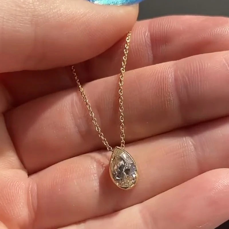 Teardrop Shaped Pendant Necklace for Women with Shiny CZ Versatile Design Daily Wear Accessories Statement Jewelry