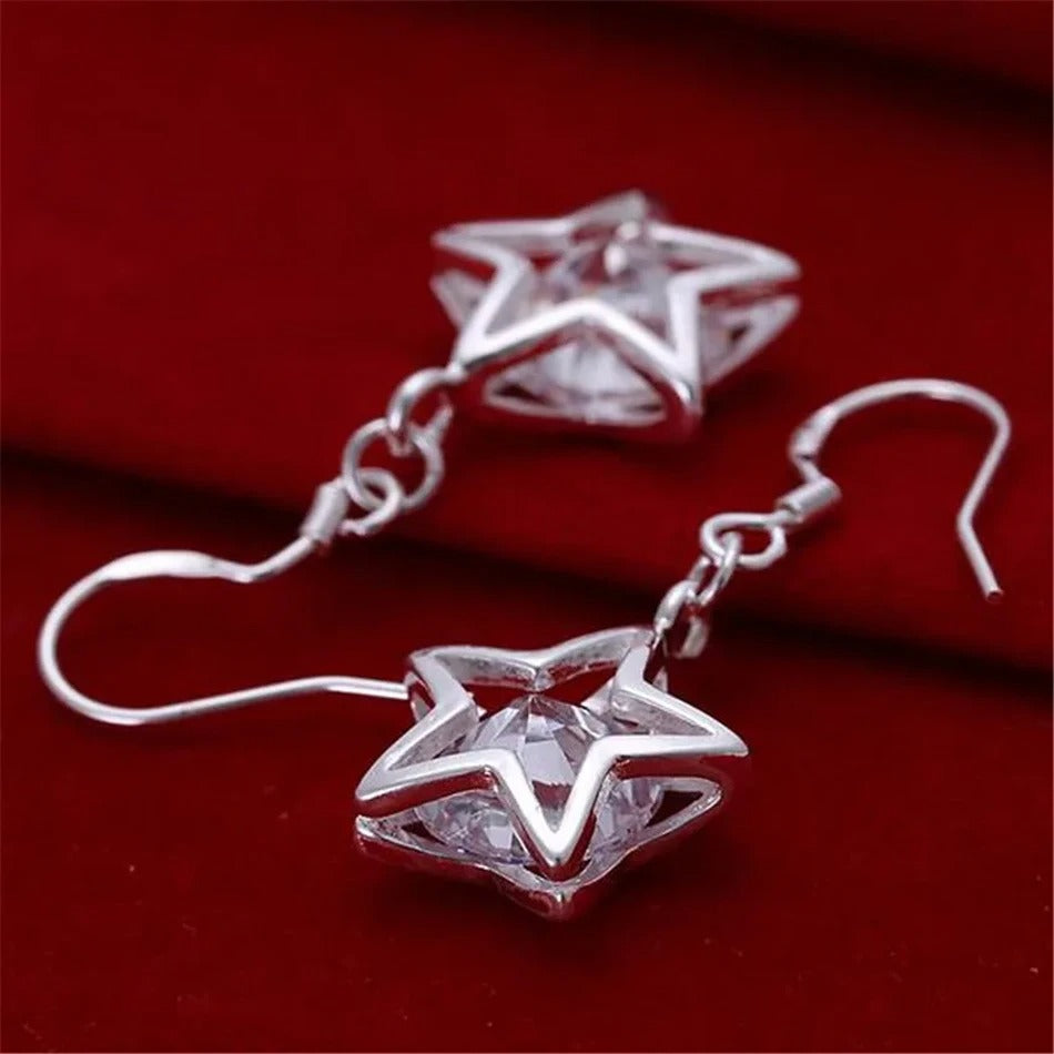 925 Sterling Silver Star Crystal Earrings for Women