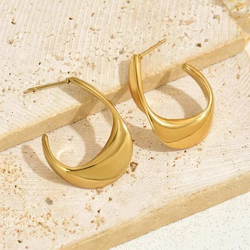 Luxury Chunky Gold Stainless Steel Hoop Earrings for Women Glossy Round Cubic Ear Clips Trendy Wedding Party Jewelry
