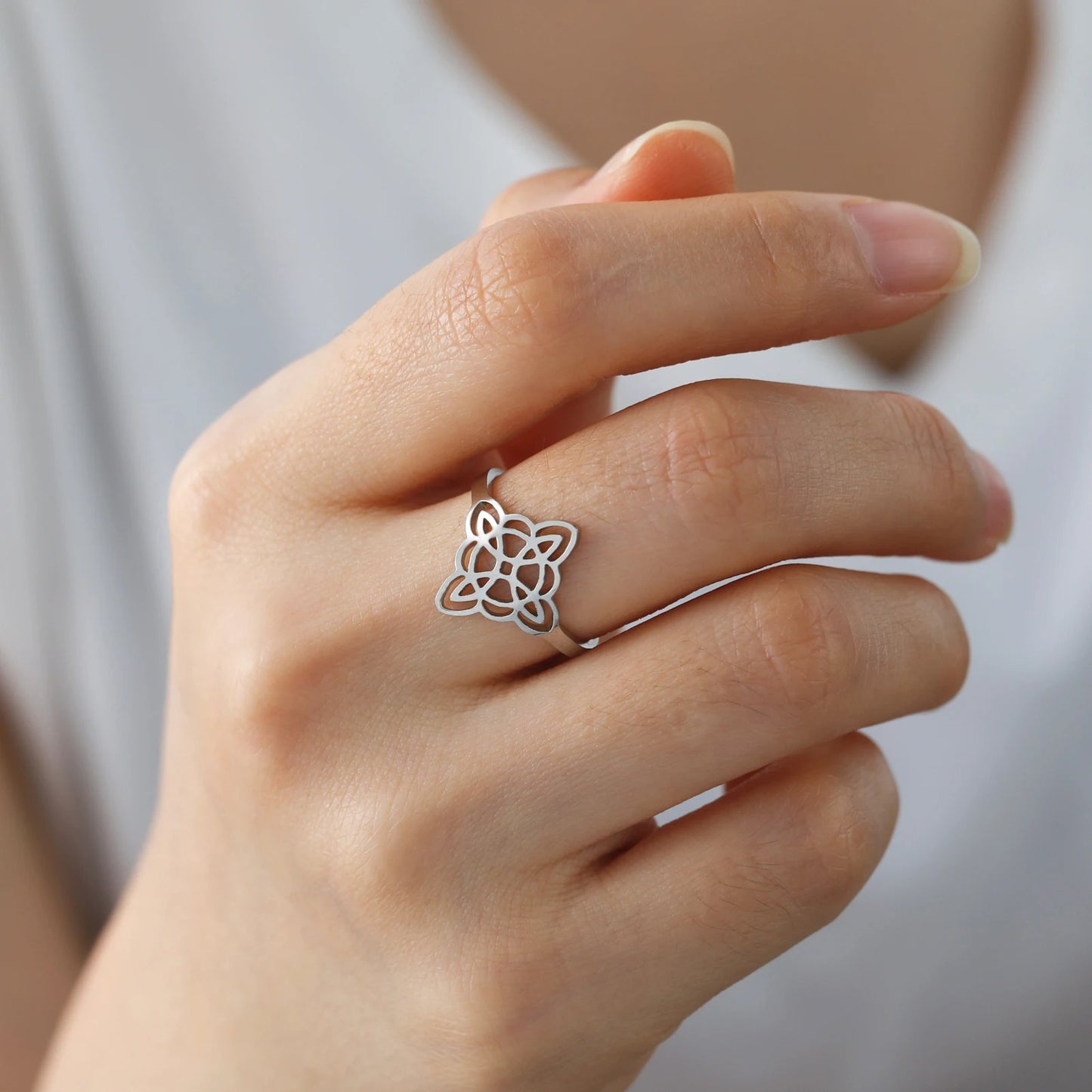 Witch Knot Ring for Women Stainless Steel Adjustable Finger Rings Supernatural Jewelry Accessories Lucky Gift