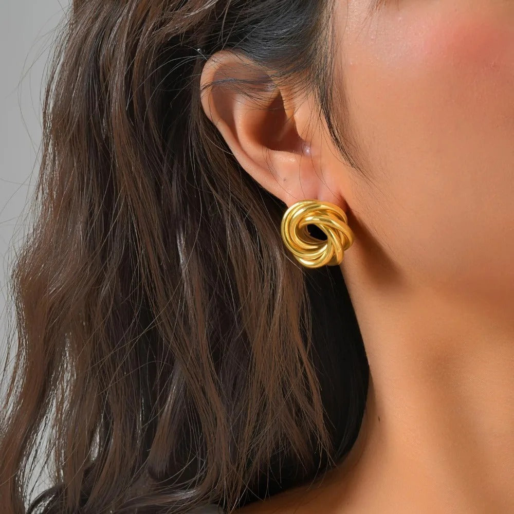 Stainless Steel Twisted Stud Earrings Women Gold Plated Jewelry