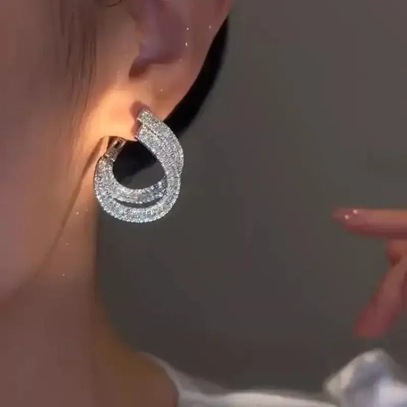 Double Layer Earrings for Women Zircon C-shaped New Fashion Personality Cool Girls Party Accessories Jewelry Women