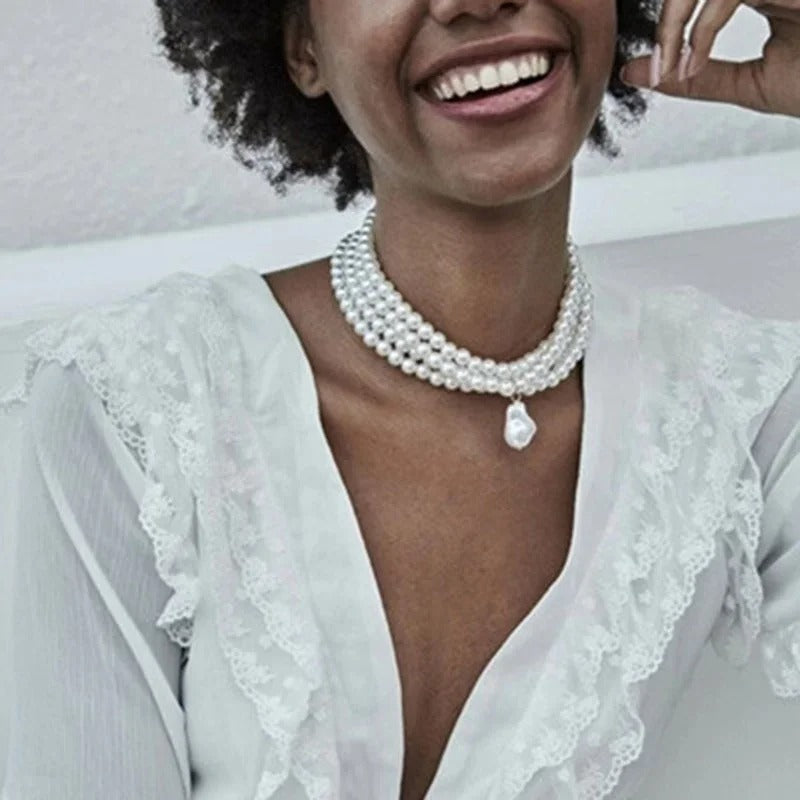 Fashion Elegant Multi-layer Imitation Pearl Necklace Metal Fixed Jewelry Accessories for Women Creative Birthday Gift Decoration