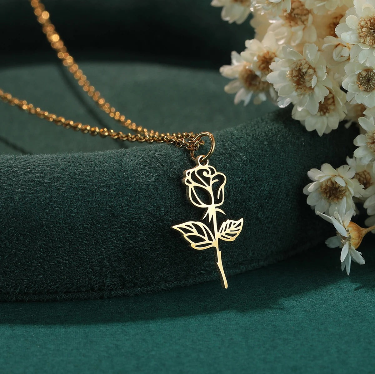 Stainless Steel Necklace Flower Charms Chain Rose Flower Pendant Necklaces For Women Female Gifts