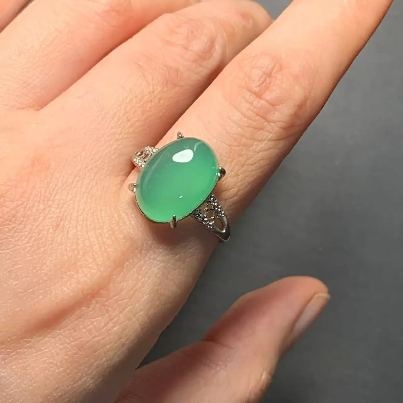 Vintage Natural Chalcedony Ring For Women Stainless Steel Simple Fine Jewelry Stone Gemstone Classic Style