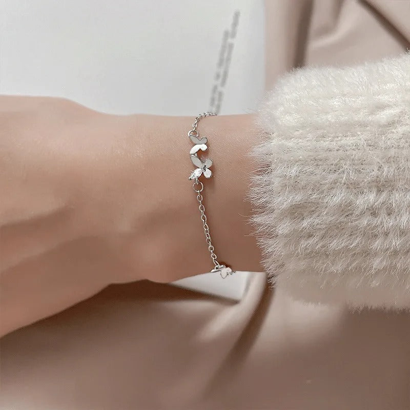 925 Silver Diamond-Studded Butterfly Bracelet Women's Fashion Temperament Flower Adjustable Bracelet