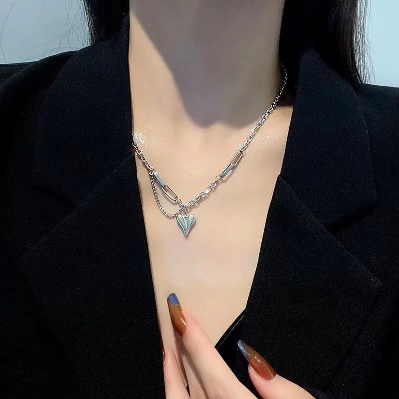 Creative Sweet Cool Heart Pendant Necklace For Women Girls Simple Fashion Adjustable Clavicle Chain Jewelry Accessories Gifts