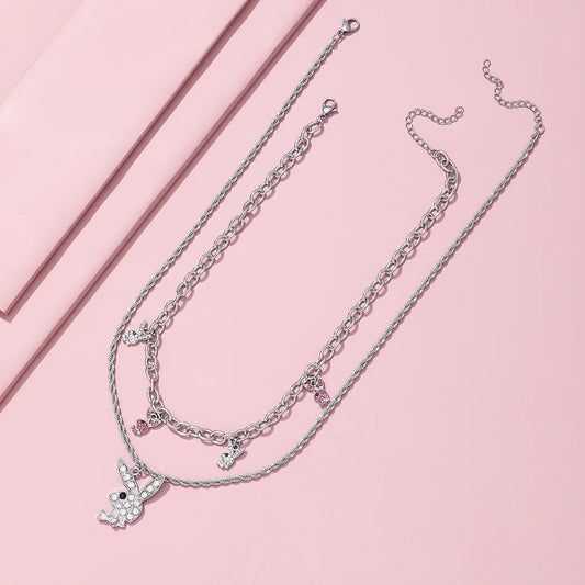2025 New Fashion Net Red Zircon Rabbit Ladies Necklace Hip Hop Rock Pendant Necklace White Rabbit Jewelry Girl