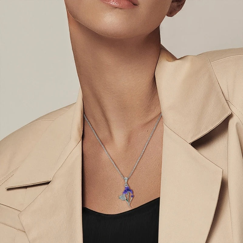 2025 New 925 Sterling Silver Necklace Zircon Purple Iris Flower Simple Necklaces for Women Anniversary Birthday Jewelry Gift