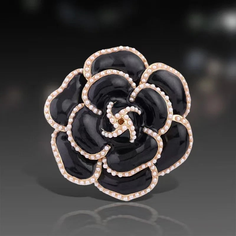 Fashion Enamel Pearl Camellia Flower Brooch – Elegant Rose Pin for Women’s Suits, Party & Office Wear