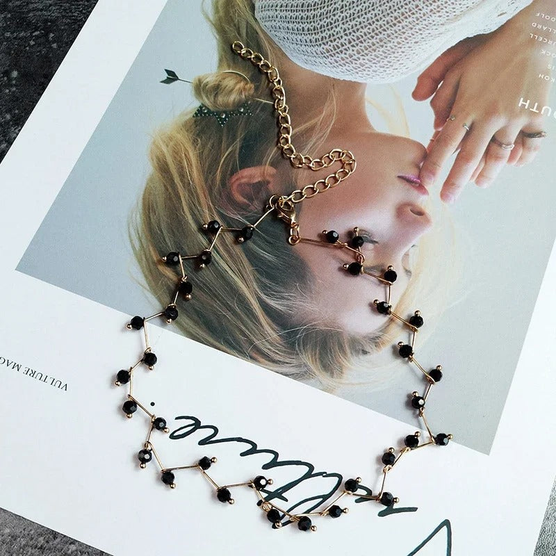 2025 New Arrivals Hot Fashion Black Crystal Necklace Simple Cross Strand Beaded Chokers Necklaces Women Jewelry