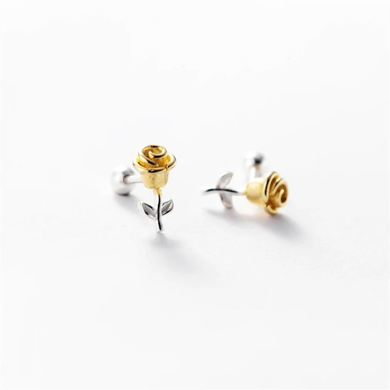 WYEAIIR 925 Sterling Silver Sweet Valentine's Day Gift Romantic Gilded Roses Fine Jewelry Luxury Female Earrings