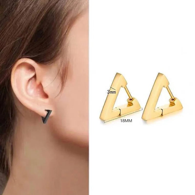 Geometric Triangles Stainless Steel Earrings Unisex Punk Hoop Earrings for Women Men Piercing Push-Back Ear Plug Jewelry
