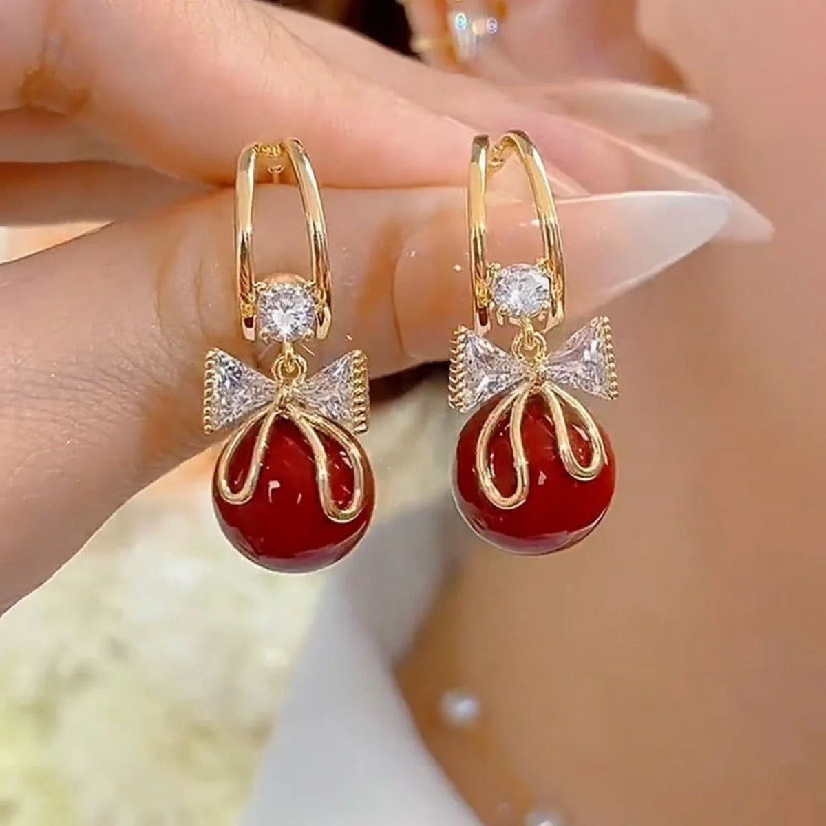 Korean Unique Design Zircon Bow Drop Earrings Exquisite Pearl Flower Jewelry for Women