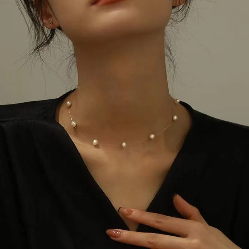 New Beads Neck Chain K-pop Pearl Choker Necklace Invisible Transparent Fishing Line Chockers Jewelry Collar for Women