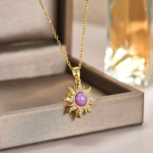 Rapunzel Sun Necklace, Sun and Moon, Copper Gold Plated, Wedding jewelry, Stainless steel chain, Gift For Her, Princess Choker