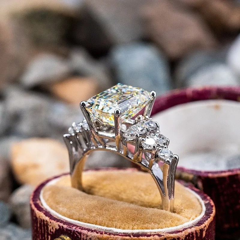 925 Silver White Square Cubic Zirconia Wedding Band Ring for Women Luxury Trendy Engagement Eternity Jewelry Female Accessory