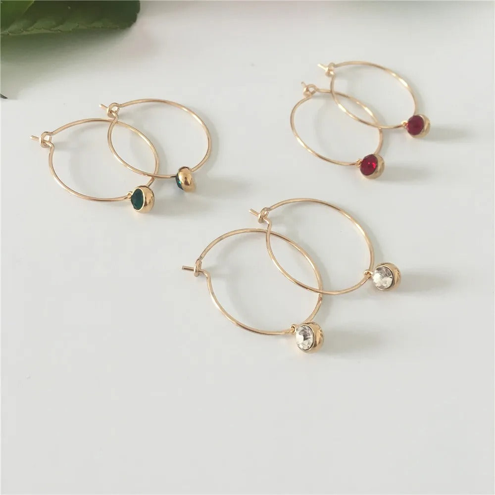 Korean Style Gold Hoop Earrings Women Small Stone Charm Jewelry