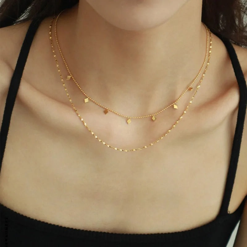 Stainless Steel New Fashion High-end Jewelry Rhombus Zircon Charm Chain Necklace Necklace Pendant for Women