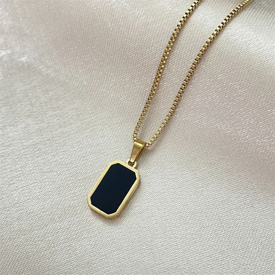 Classic Black Square Pendant Necklace For Women Men Personalized Gold Color Metal Party Daily Jewelry