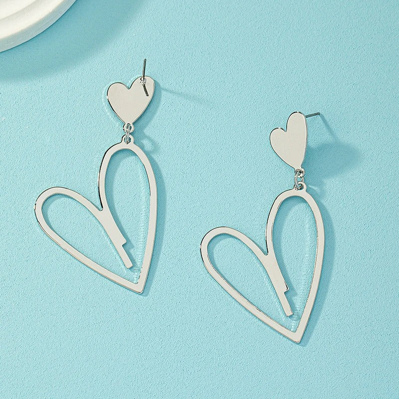 2025 New Trendy Heart Pendants Women's Hanging Earrings Double-layers Love Heart Dangle Earrings Lovely Ear Jewelry