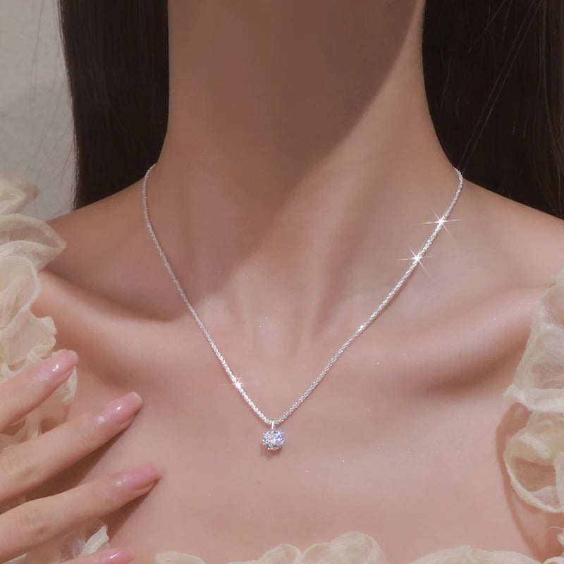 New 925 Sterling Silver Round Zircon Necklace Simple Shape Woman Pendant Choker Birthday Gift Fine Jewelry