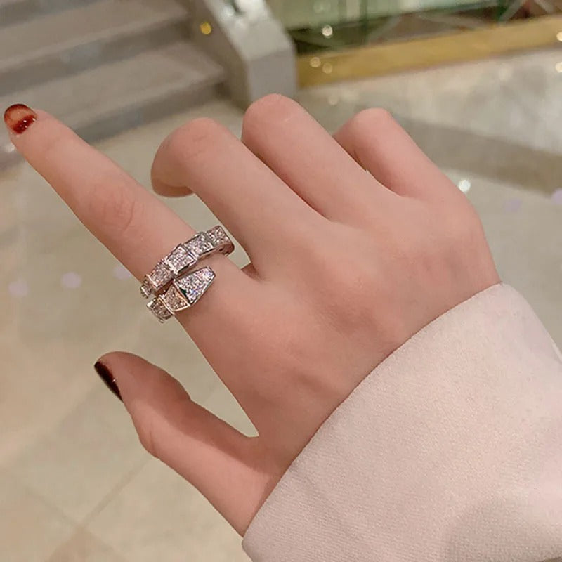 Trendy Snake Bone Shape Open Rings For Women Gold Silver Color Crystal Copper Ring Female Korean Daily Wear Jewelry Gift