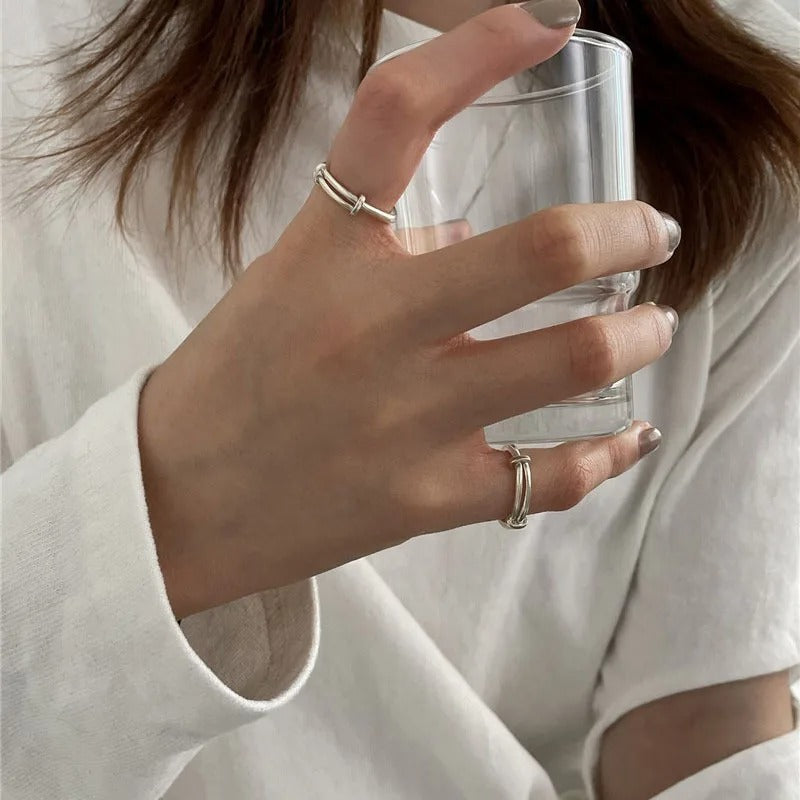 925 Silver Line Adjustable Ring For Women Fine Jewelry Minimalist Accessories