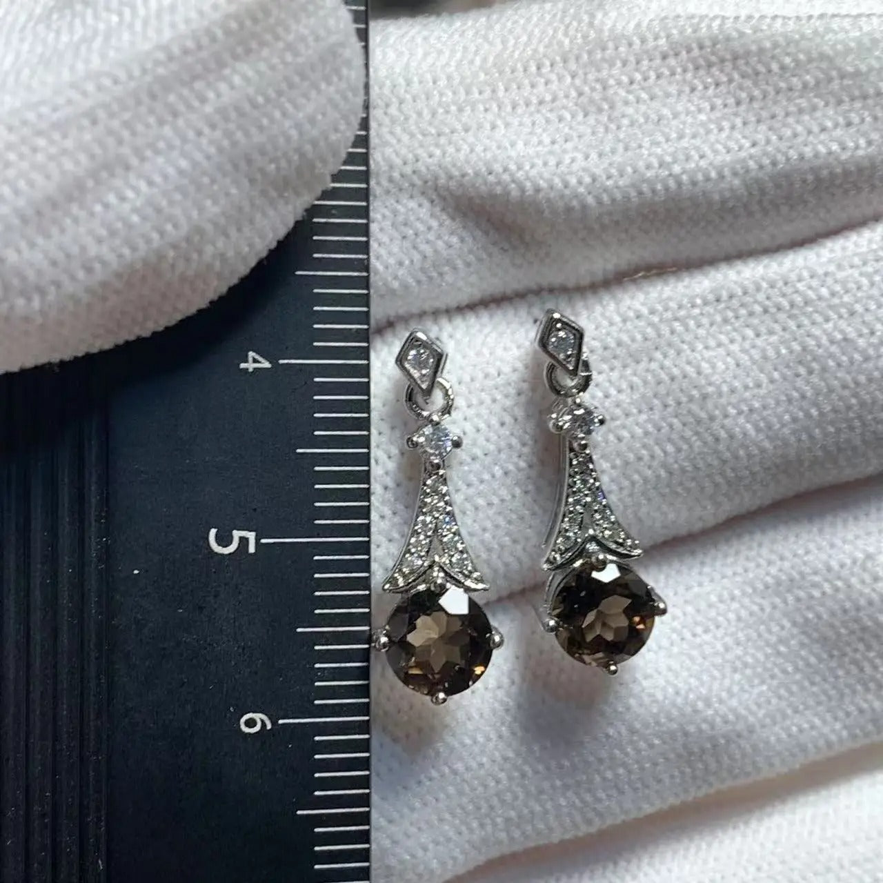 Natural Smoky Quartz Stud Earrings 925 Sterling Silver Women