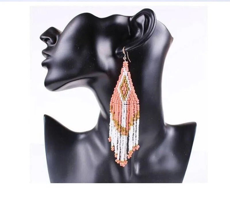 Ethnic Beads Long Earrings Fashion Statement Jewelry