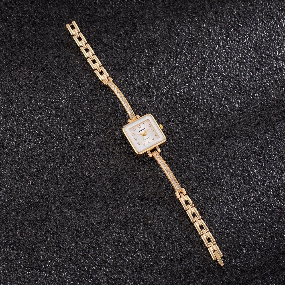 Fashion Square Rhinestone Women Bracelet Watch Luxury Brand Alloy Gold Quartz Watch Fashion Minimalist Ladies Watch