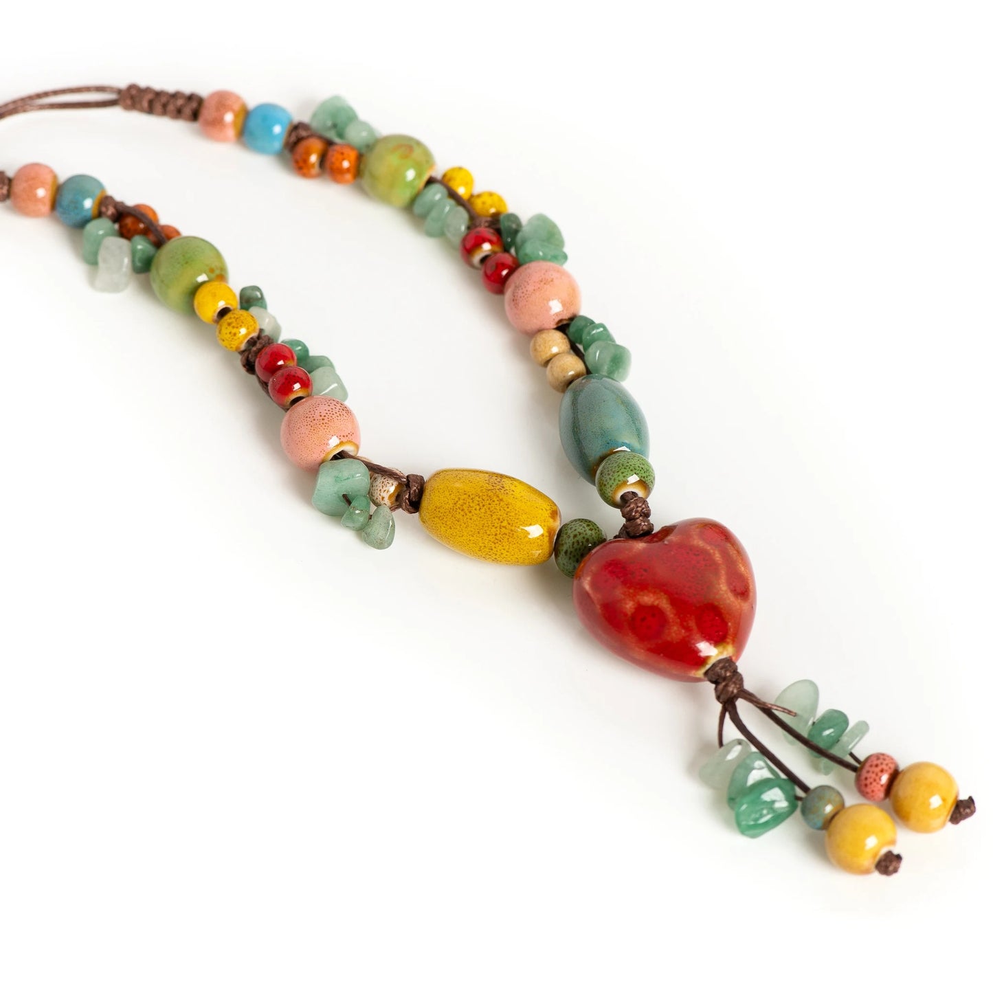 Heart Ceramic Necklace for Women Adjustable Handmade Boho Style Sweet Long Pendant Jewelry