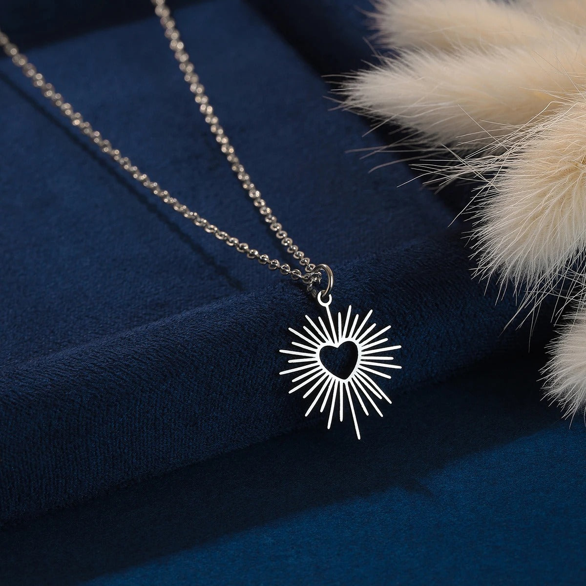 Geometric Heart Sun Pendant Necklace Stainless Steel Choker Neck Chain Women Fashion Jewelry Gift For Mother Lover