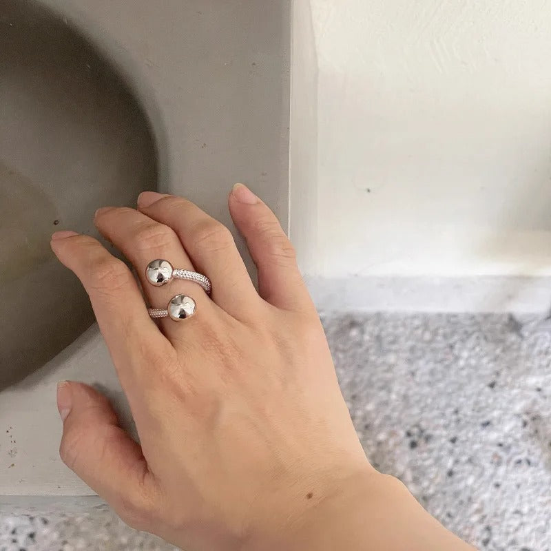 925 Sterling Rings for Women Fashion Geometric Handmade Irregular Double Balls Ring Party Christmas Gift