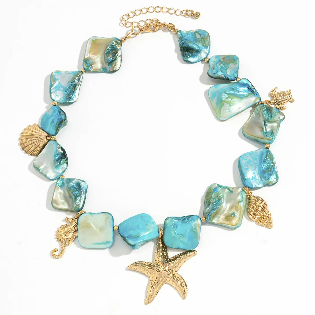 Sea Turtle Sea Conch Sea Star Pendant Necklace 2025 Women's Simple Creative Blue Stone Weaving Girls Beach Jewelry