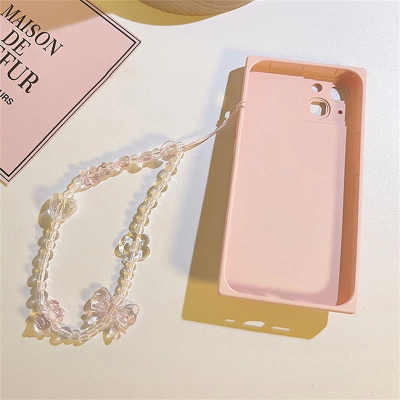 Korean Pink Bear Butterfly Flower Phone Strap Charm Chain Knot Cellphone Lanyard Keychain Woman Girl Bag Camera Pendant For Case