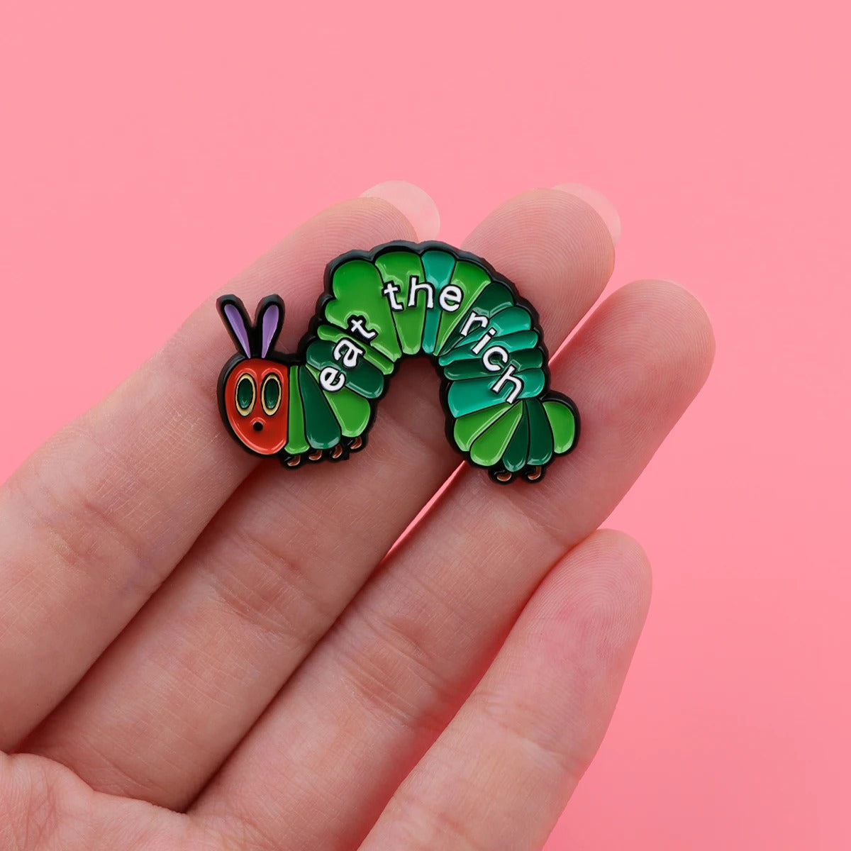 Socialist Enamel Pin Eat Rich Brooch Pines Caterpillar Lapel Pins Badge on Backpack Clothing Accessories Funny Jewelry Gifts