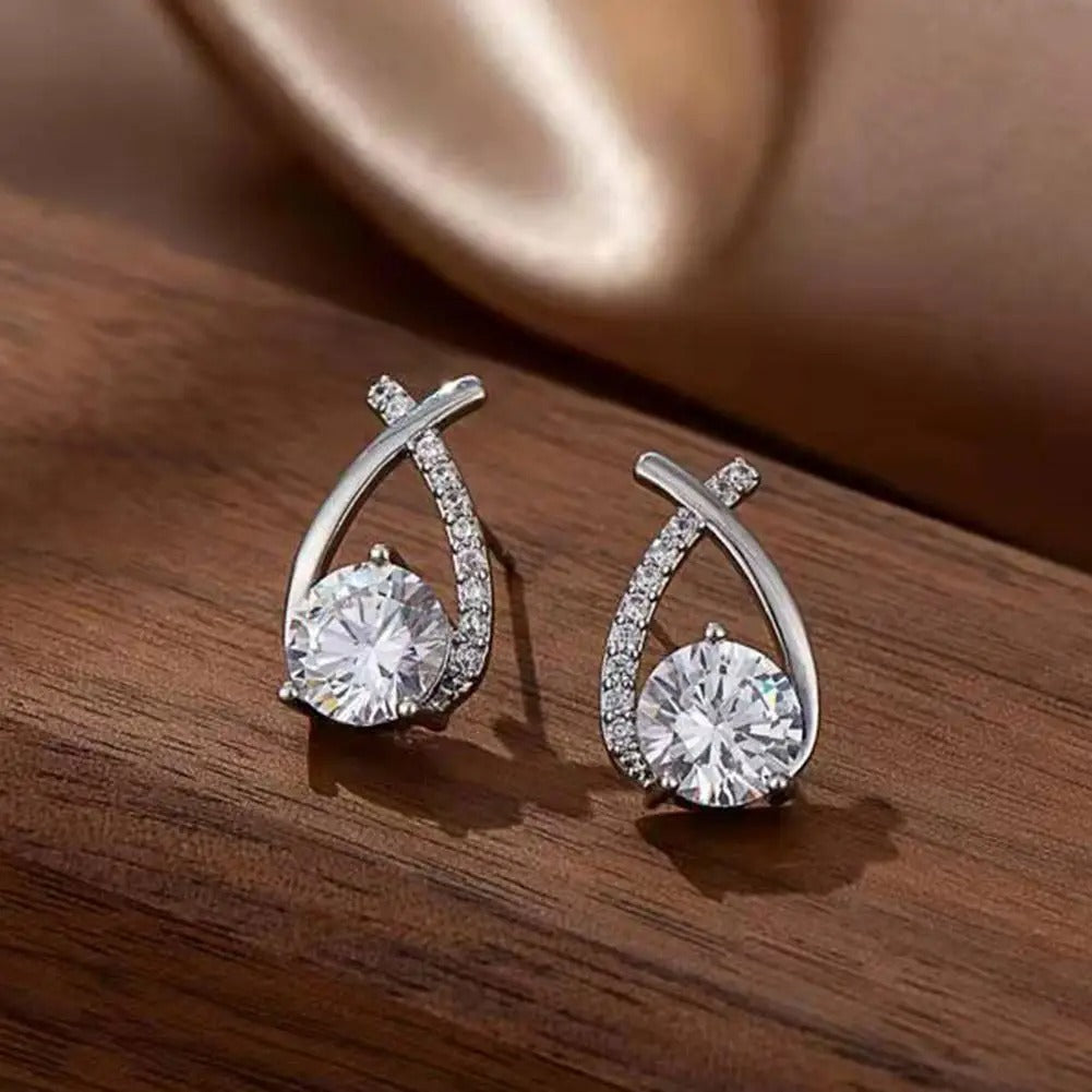 Korean Style Elegant Crystal Cross Stud Earrings for Women Girls Fishtail Hoop Earrings Gifts for Women