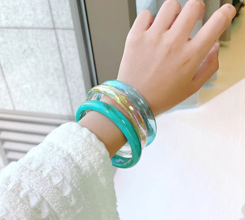 3pcs New Vintage Resin Acrylic Bangle Set for Women Jewelry Korean Cuff Bangles Bracelets with Charms Designer Round New Gifts