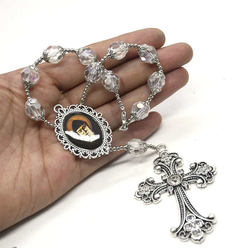 Crystal Beaded Cross Rosary Bracelet Catholic Christian Jewelry