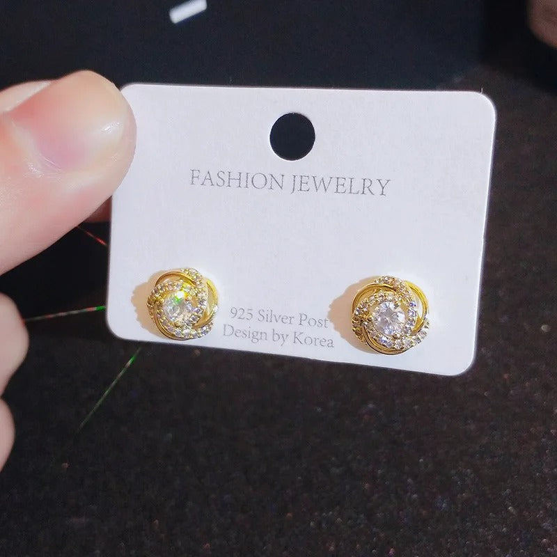 18K Gold Women’s Crystal Stud Earrings Vintage Party Jewelry