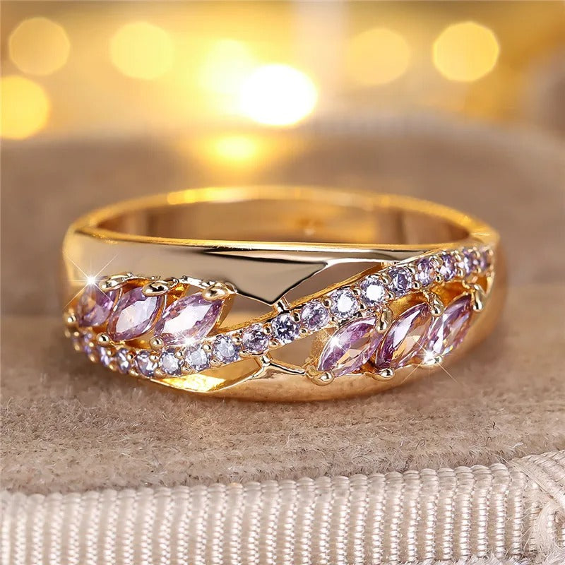Purple Zircon Stone Engagement Ring for Women, Rose Gold Color Wedding Jewelry for Women