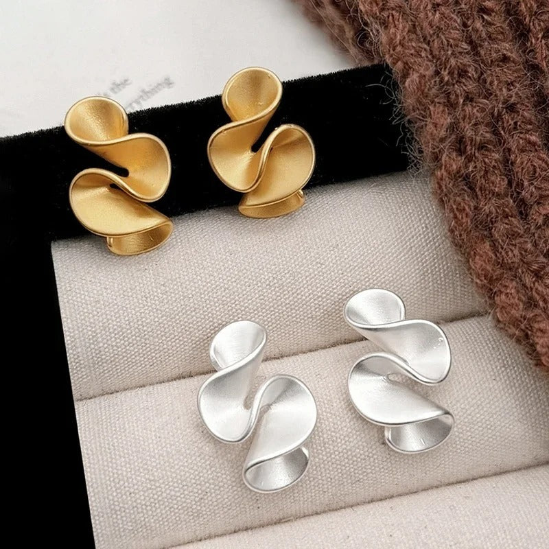 925 Sterling Silver Twisted Flower Stud Earrings 18K Gold Women’s Jewelry