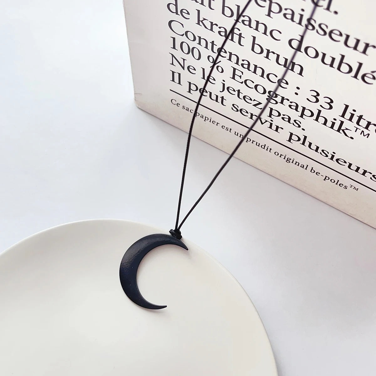 Simple all-in-one alloy black Moon Crescent pendant Long sweater chain Summer necklace for women