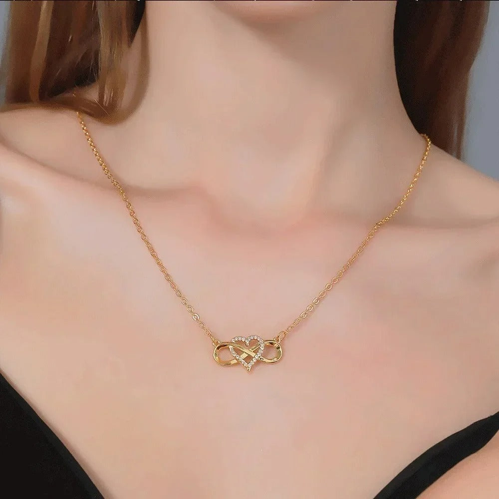 Romantic Fashion Silver Gold Color Infinity Forever Love Necklace Lucky Heart Pendant Necklace for Women Gift