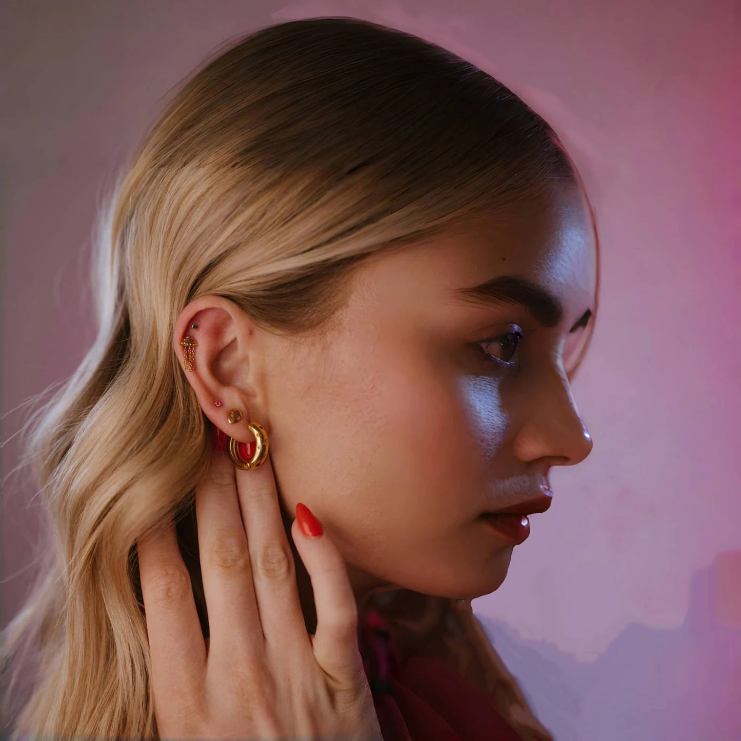 Gold-Plated Zircon Hoop Earrings Stainless Steel Women’s Jewelry