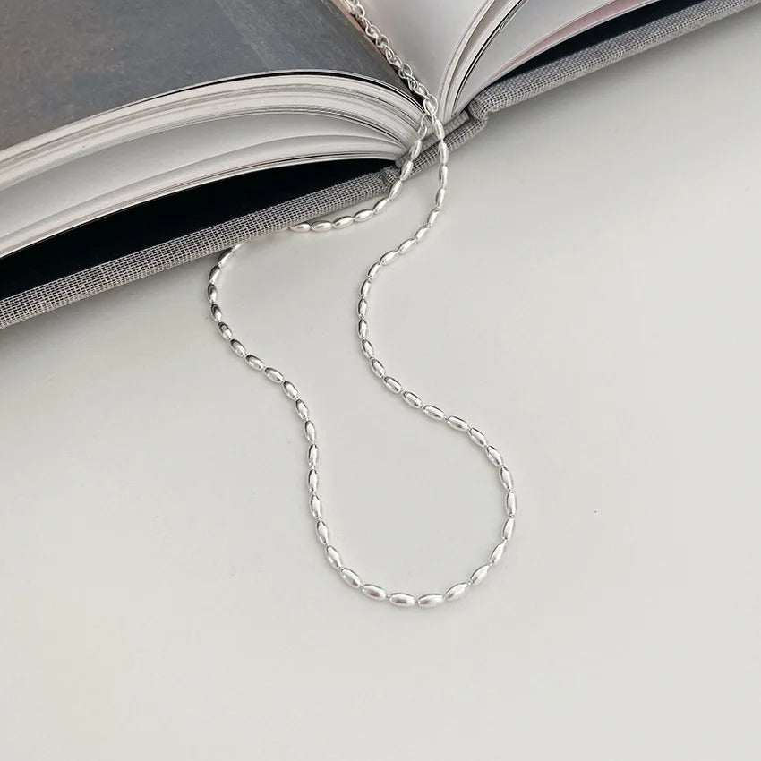 Luxury 925 Sterling Silver Rice Grain Chain Necklace Elegant Jewelry
