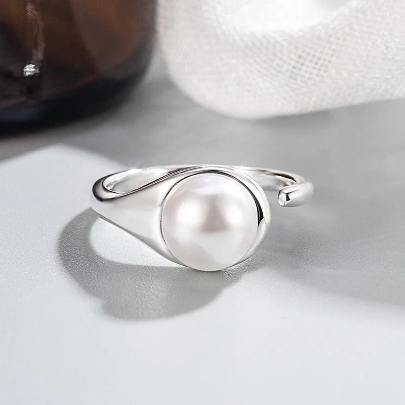 925 Sterling Silver Rings for Women Men Couple Minimalist Handmade Simple Pearl Ring Party Jewelry Gift Prevent Allergy