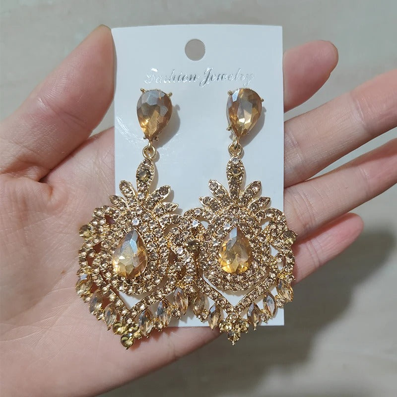 Vintage Statement Jewelry Wedding Long Green Emerald Crystal Rhinestone Chandelier Dangle Drop Earrings for Women